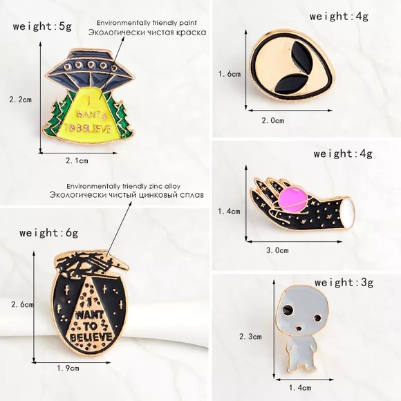 5 pcs “Do you Believe in Aliens?” Enamel Pin Set - Picture 5 of 5